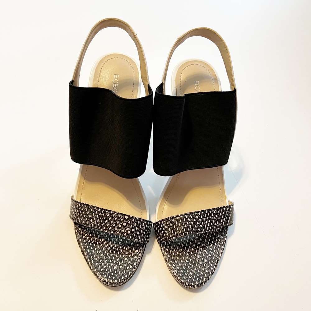 BCBGeneration White and Black Ostrich High Heel Singback's